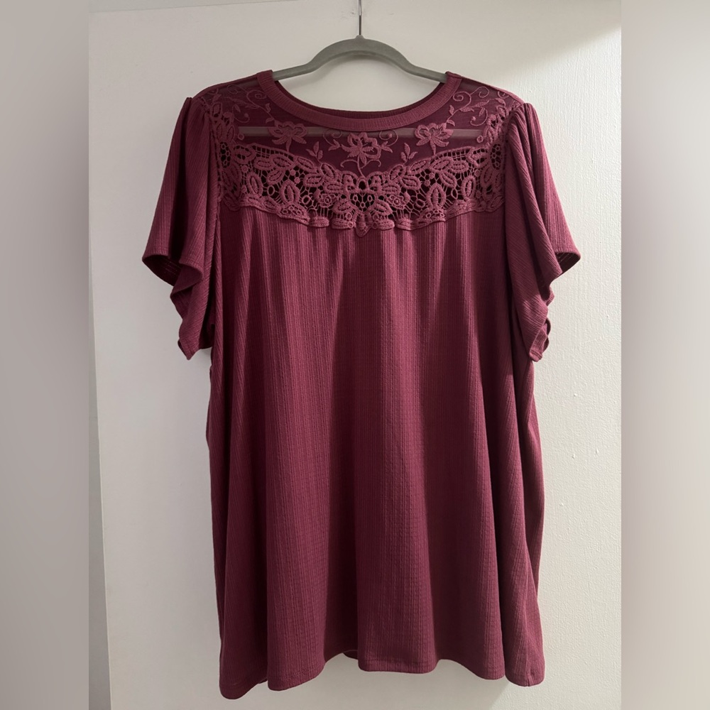 Torrid Burgundy Lace Yoke Blouse